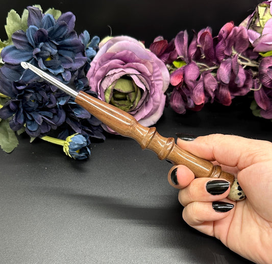 Crochet Hook - One-of-a-Kind Handcrafted Ebony Wood - Ergonomic Design, 6 Inch Length Obscurious Creations