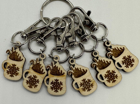 Hot Cocoa Stitch Marker Set for Knitting and Crochet, Place Keepers, Charm Bracelet, Keychain Obscurious Creations
