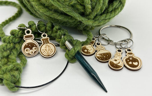 Spell Bottle Stitch Marker Set for Knitting and Crochet, Place Keepers, Charm Bracelet, Keychain Obscurious Creations